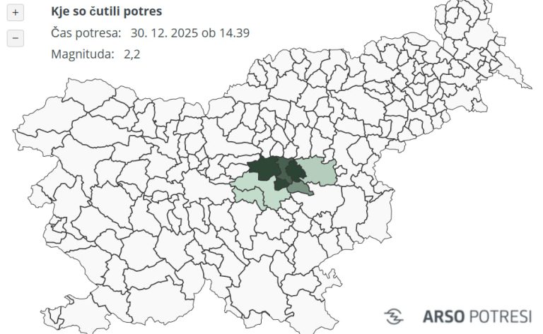 V Sloveniji popoldan treslo tla, več prebivalcev čutilo potres