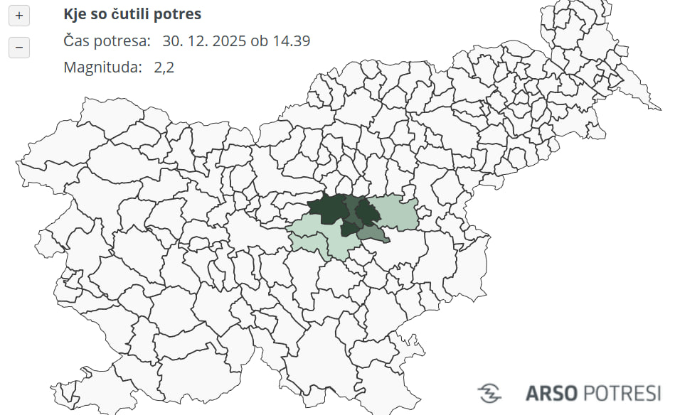 V Sloveniji popoldan treslo tla, več prebivalcev čutilo potres