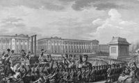 Usmrtitev francoskega kralja Ludvika XVI. (avtor grafike: Isidore Stanislas Helman in Antoine-Jean Duclos po Charlesu Monnetu, 1794, javna domena); vir: Wikimedia Commons, File:Execution of Louis XVI.jpg, dostop 20. 1. 2026.