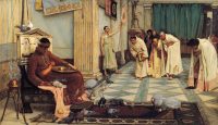 Ljubljenci cesarja Honorija (avtor slike: John William Waterhouse, 1883, javna domena); vir: Wikimedia Commons, File: John William Waterhouse – The Favorites of the Emperor Honorius – 1883.jpg, dostop 22. 1. 2026.