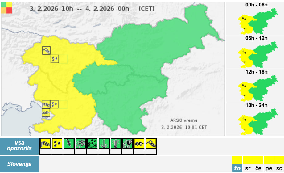 Opozorilo za danes, vir: ARSO
