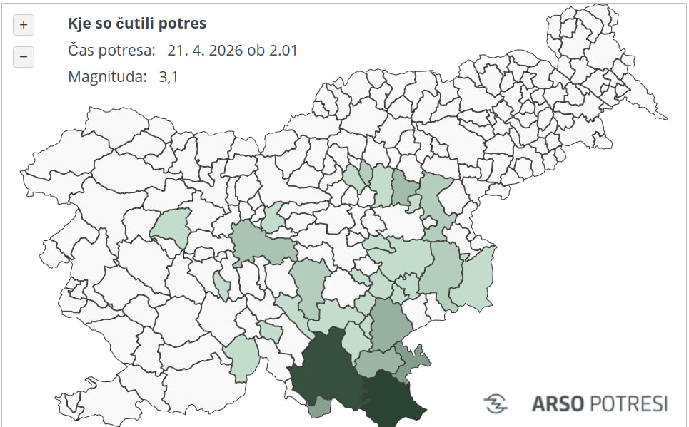 Potres ponoči, vir: ARSO potresi